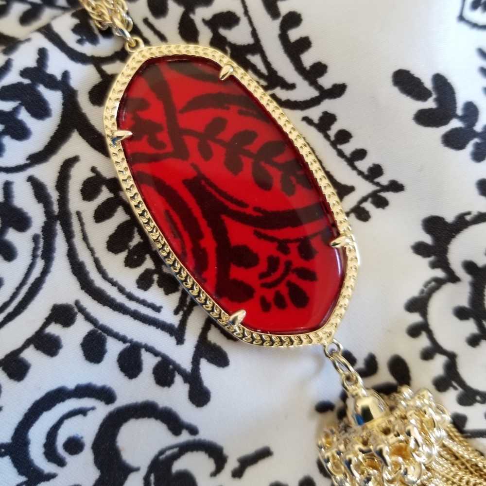 Kendra Scott Gold Rayne With Clear Berry Red Glass.